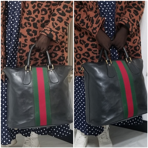 Rare Vintage Gucci Web Tall Boston Weekender Carryall luggage Travel bag - Picture 3 of 16